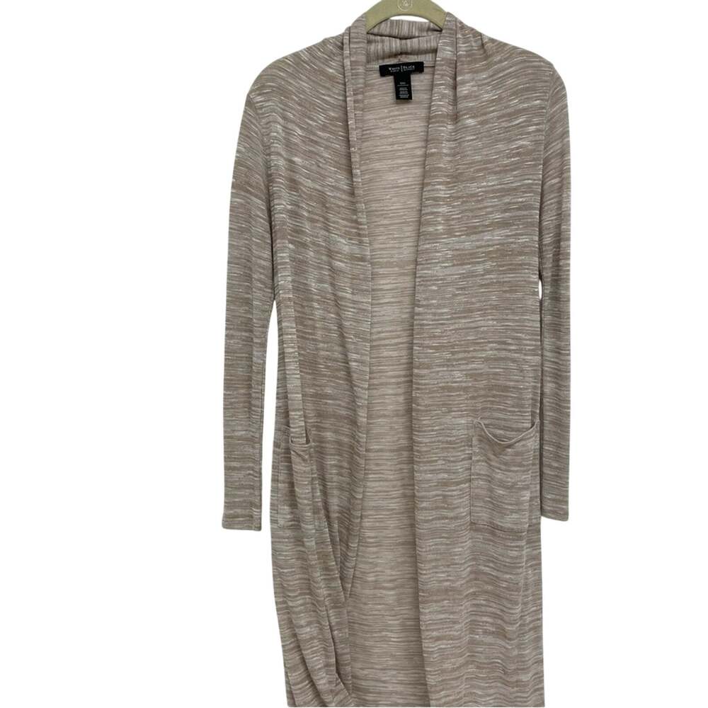 White House Black Market Beige Long Duster Cardigan Sweater Womens XXS Preppy